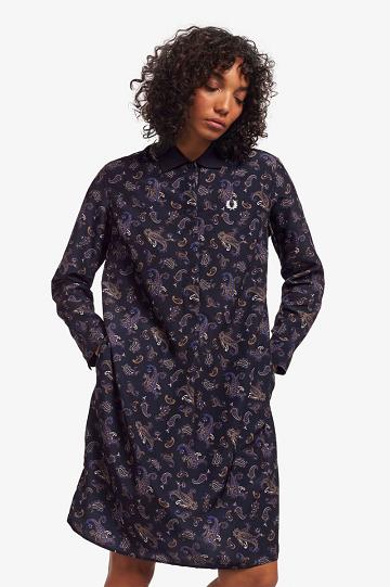 Sukienki Fred Perry Paisley Print Shirt Damskie Granatowe | PL 1875MQPL